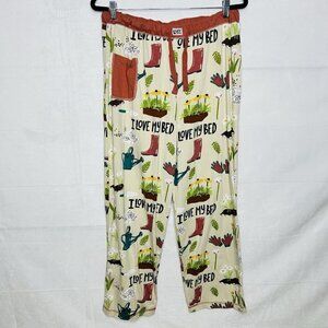 Lazy One Pajama Pants Lounge Sz L "I Love My Bed" Gardening Theme Drawstring